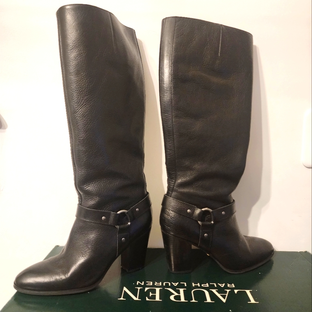 Lauren RALPH LAUREN Fareeda Tall Calf Boot 7.5 Black Leather